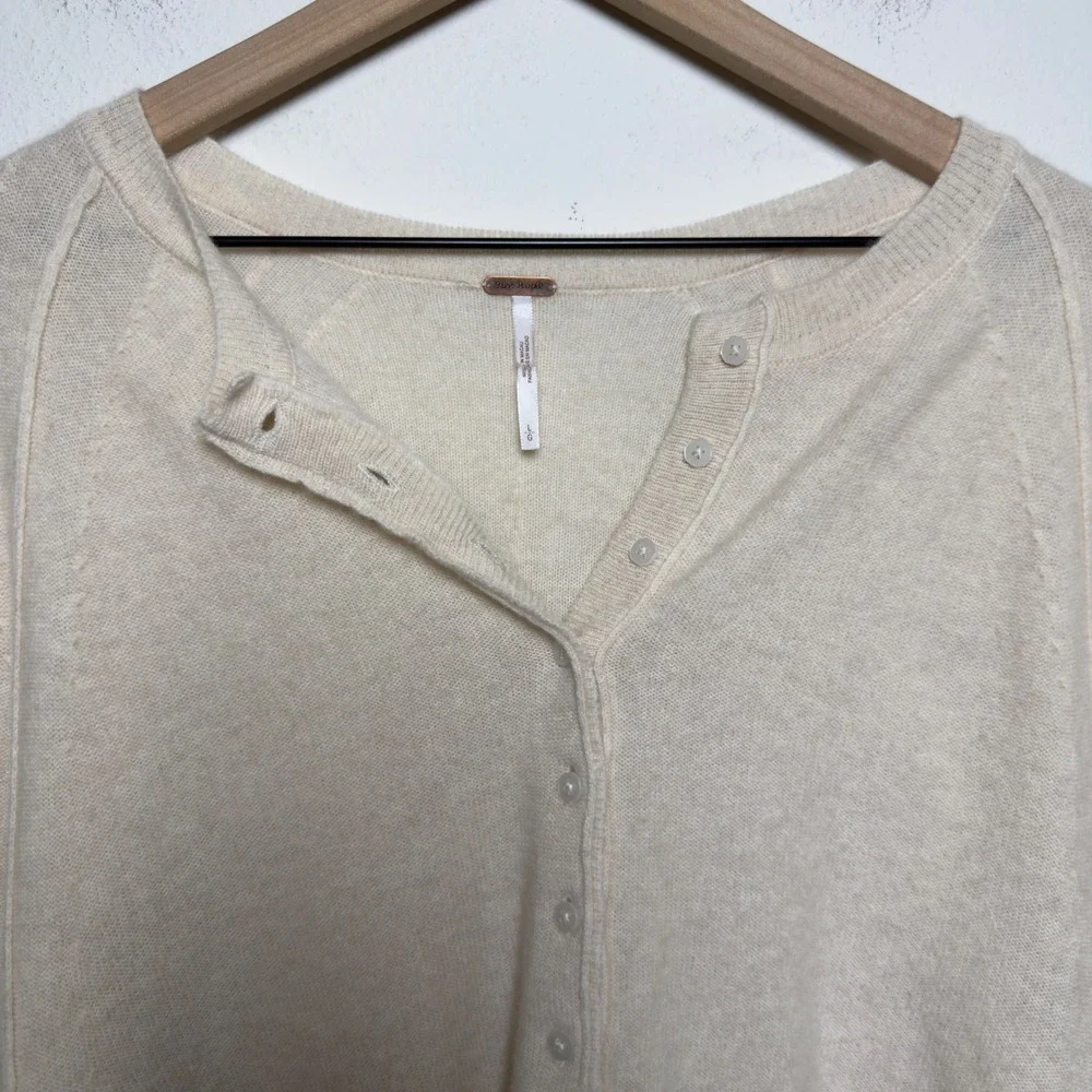 Free People Women 100% Cashmere Sweater Large Pearl Porta Henley